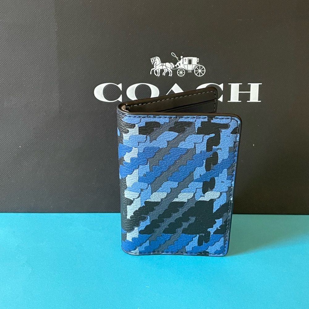 NWT Coach Id Wallet With Plaid Print Gunmetal/Denim Multi